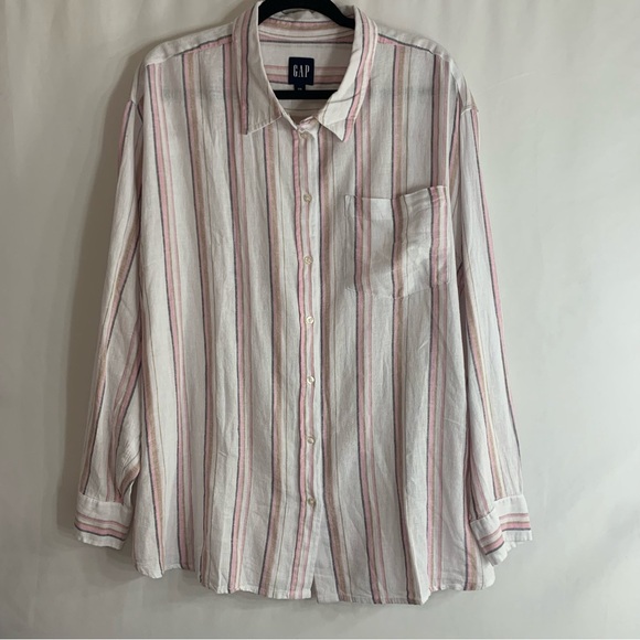 NWT GAP Linen Blend Striped Button Down Top, size XXL - Picture 3 of 12